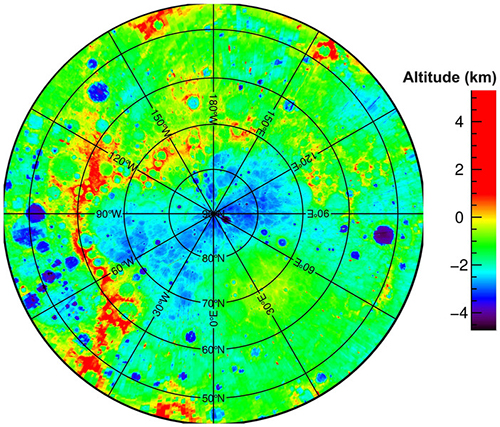 Altitude map of Mercury Northern Hemisphere