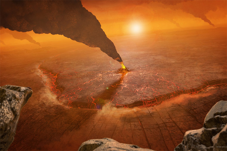 Illustration of the large Quetzalpetlatl Corona located in Venus’ southern hemisphere